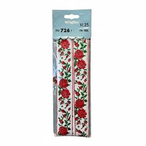 Vintage 1960s Wrights Woven Rose Floral Dress Trim Deadstock Red White 1.5 Yards
